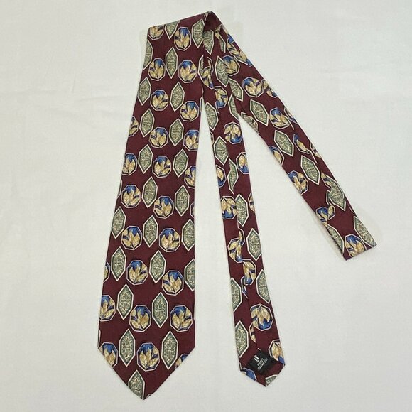 Hickey-Freeman Hand Sewn USA Silk Wide Neck Tie Maroon Framed Shapes - Picture 2 of 5